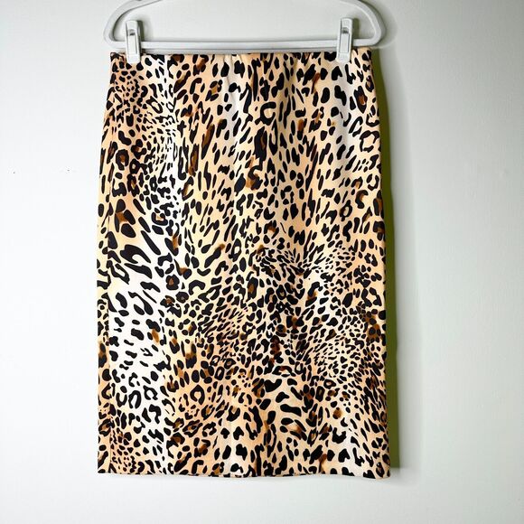 5 TWELVE Skirt Women L Stretch Elastic Waist Leopard Cheetah Animal Knee Length - Picture 1 of 5